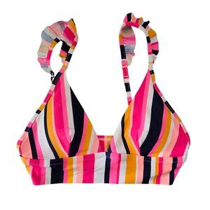 Aerie US Size S Striped Triangle Bikini Top Adjustable Ruffled Straps Rainbow